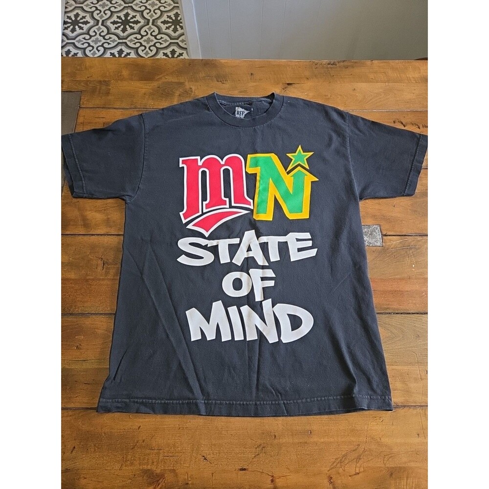 RepMinnesota Shirt Large MN Rep MN State of Mind Sports Mashup Black Tee L